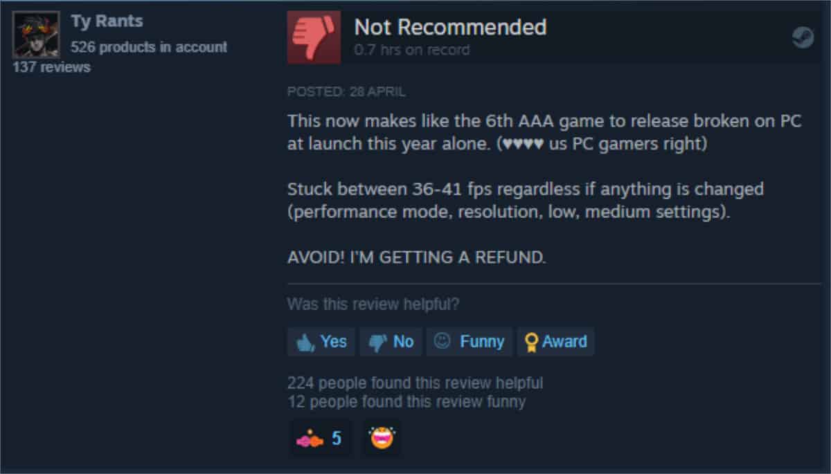 Ty Rants Star Wars Jedi Survivor review complaining its the 6th AAA game to release broken on PC this year with 36 41 FPS