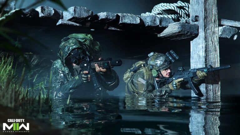 Call of Duty Modern Warfare 2 operators with weapons in water