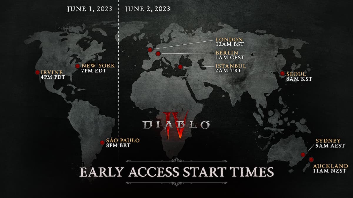 Diablo 4 Early Access Start Time map