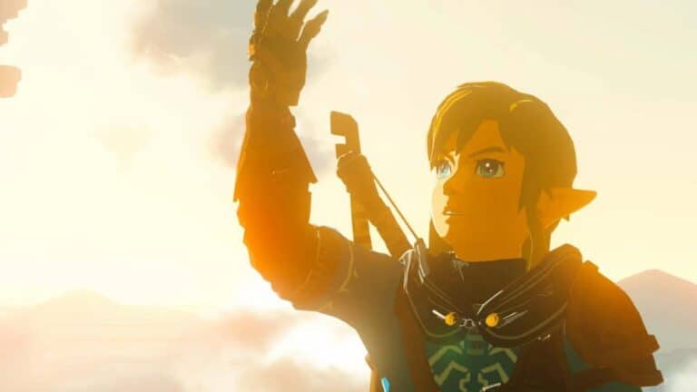 The Legend Of Zelda Tears Of The Kingdom Link holding hand up