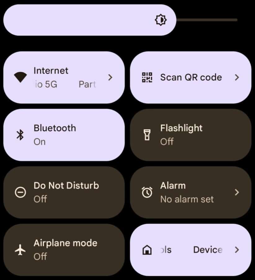 android quick settings toggles menu