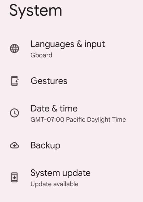 android system settings system update