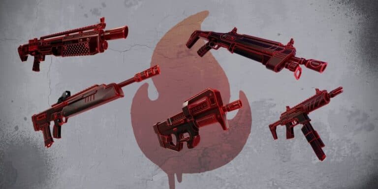 fortnite heisted weapons floating on gray background with flame
