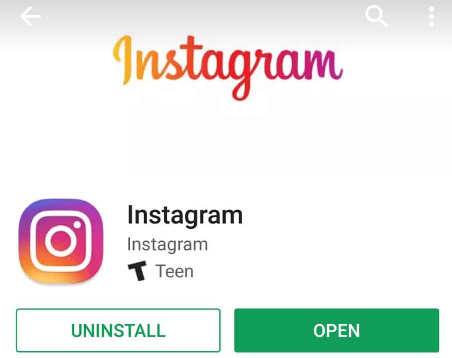 instagram uninstall open google play store