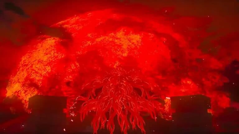zelda big red tentacle monster in front of blood moon
