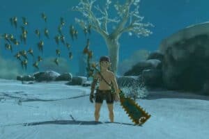 zelda link is naked and cold in snow with keese