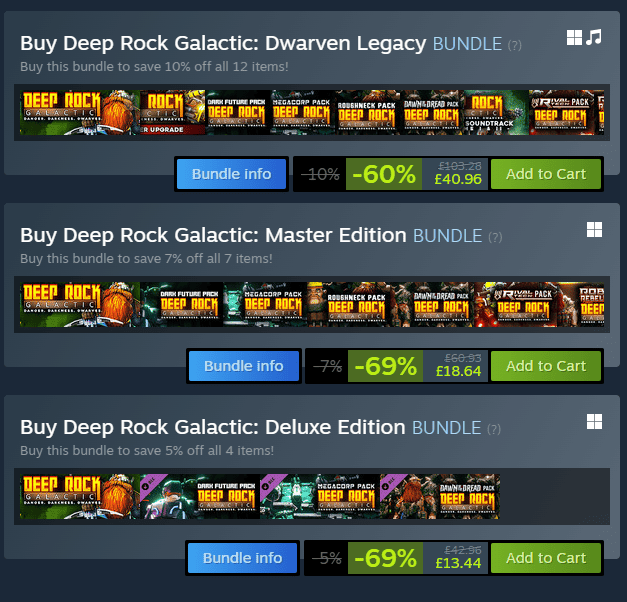 Deep Rock Galactic bundles are also on offer for large discounts