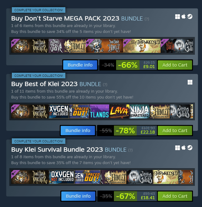 Dont Starve Together Bundles are also available at a discounted price
