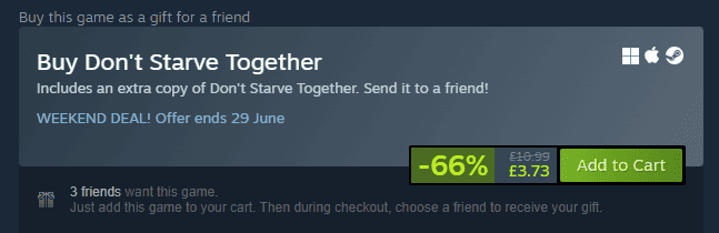 Dont Starve Together sees 66 discount