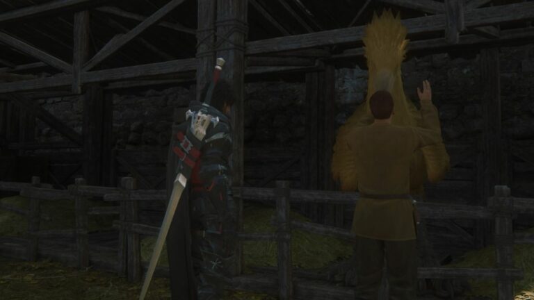 Final Fantasy 16 Clive next to chocobo rancher