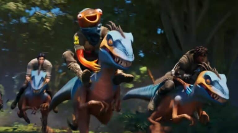 Fortnite Characters Riding Blue Raptors