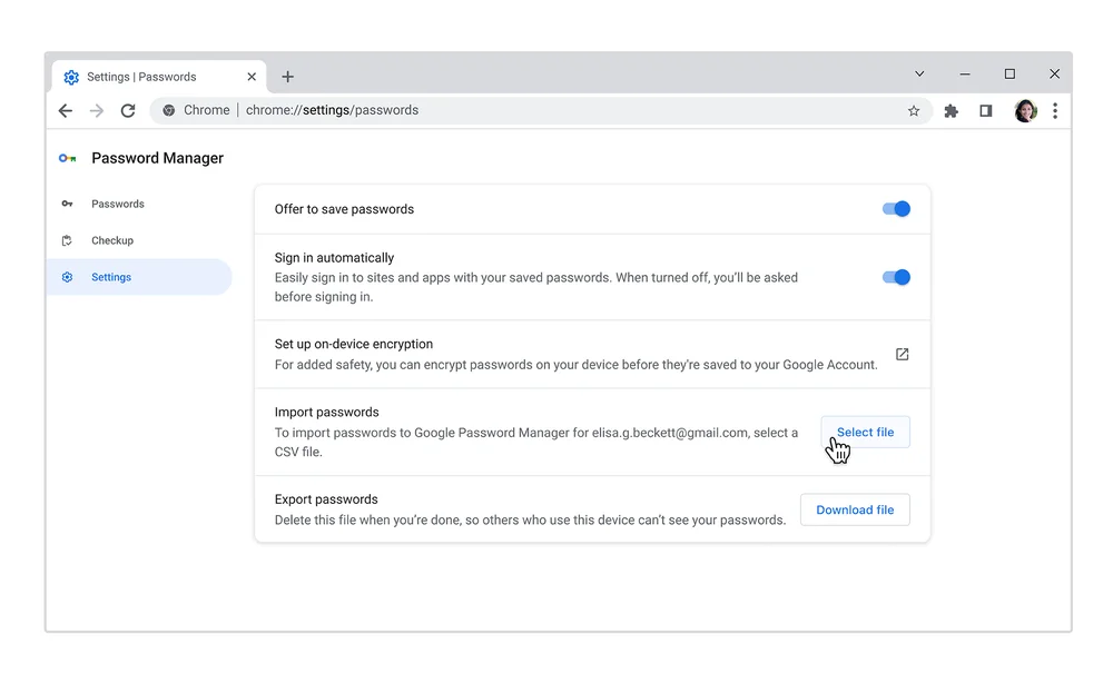 Import passwords from a .CSV file Google Chrome's password manager is getting 5 new features