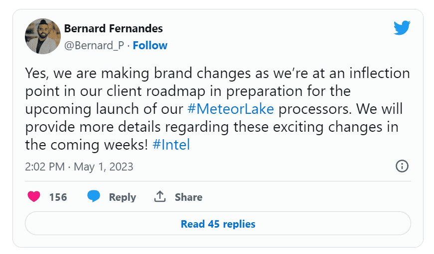 Intel tweet name changes