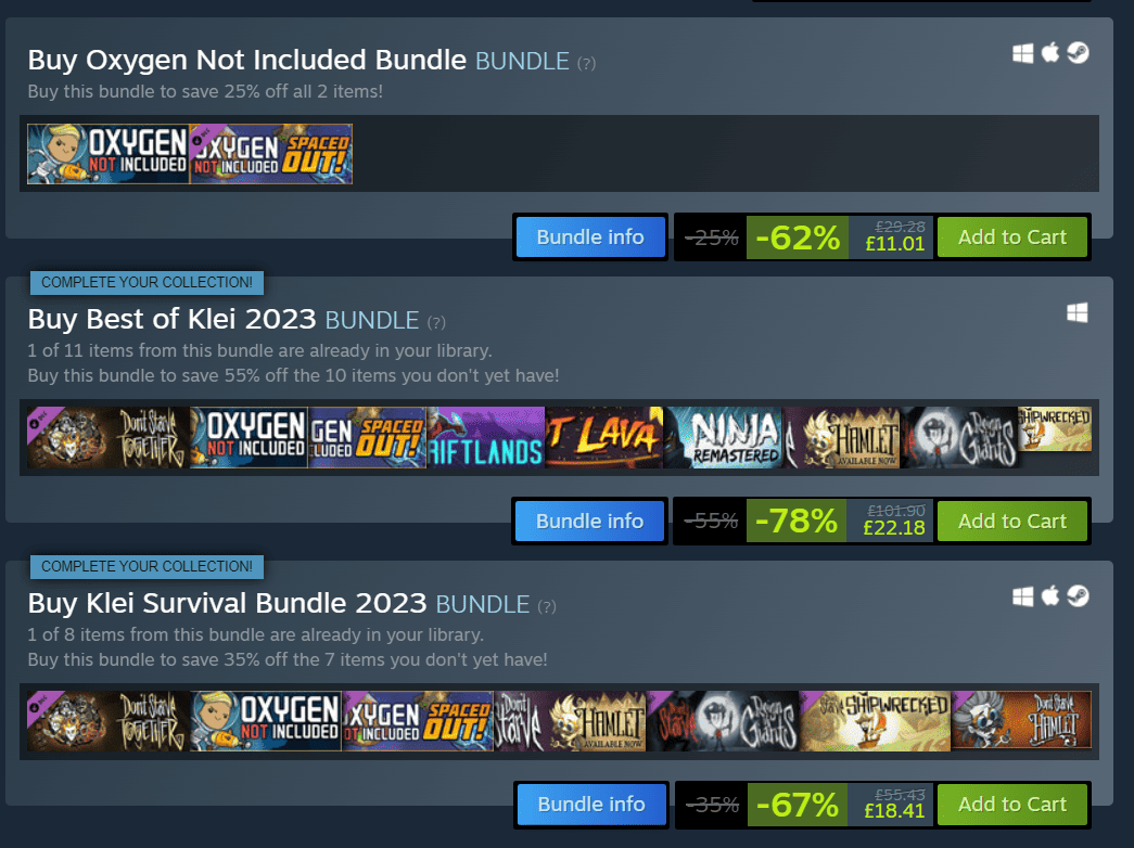 Oxygen Not Included bundles are also discounted
