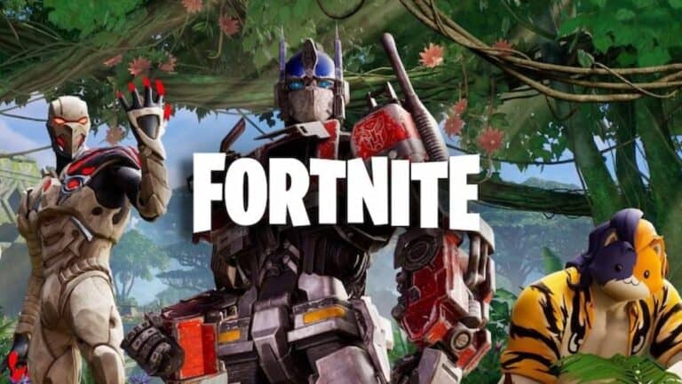 fortnite transformer cat man android pose in jungle with logo
