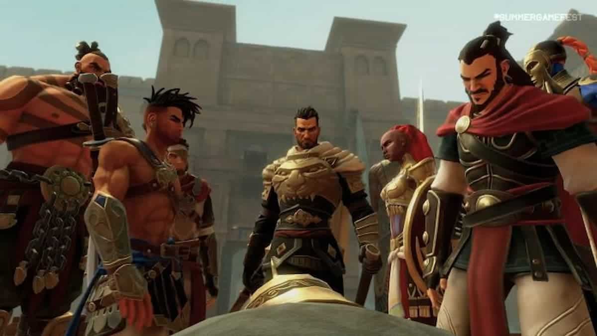 prince of persia men gather in front of temple with weapons