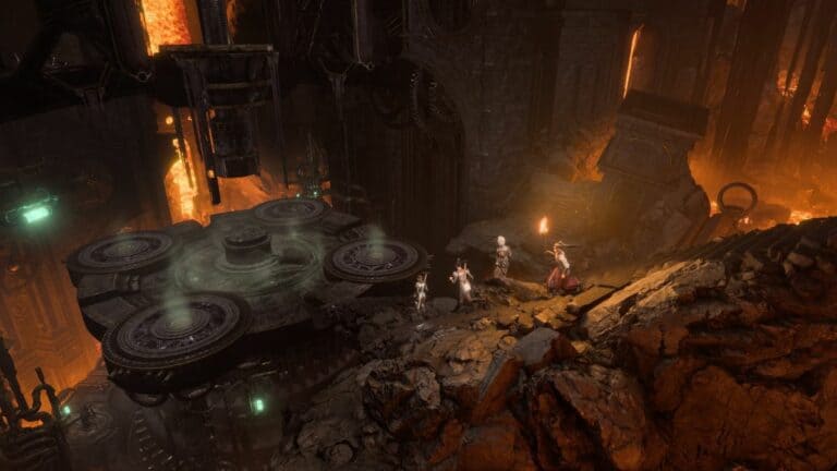 Baldur's Gate 3 Characters Walking Down Stairs in Ruins