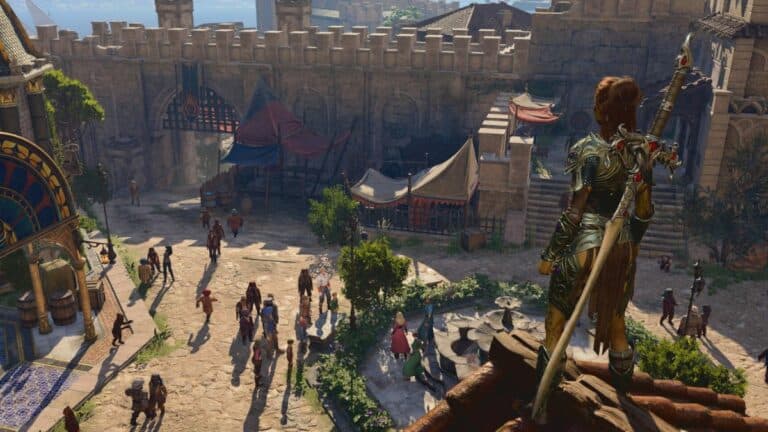 Baldur's Gate 3 Player On Rooftop Overlooking City Street