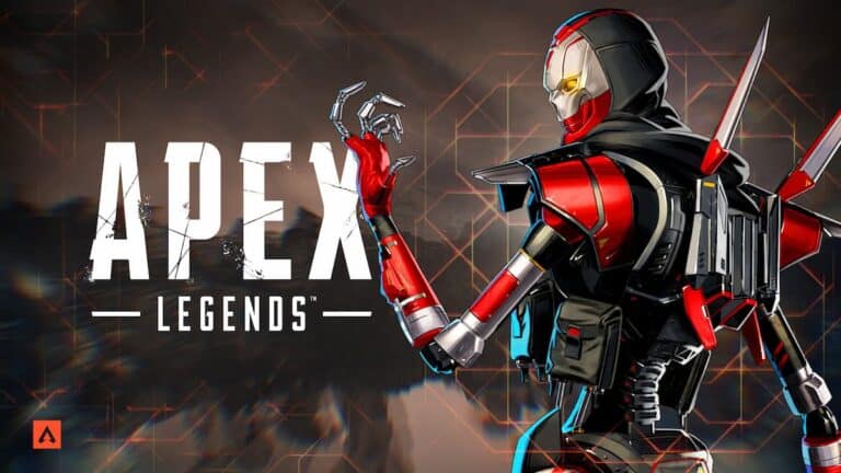 apex legends season 18 logo with revenant standing to the right in front of grid