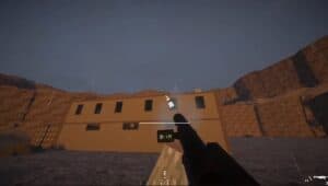 battlebit block world grappling hook aiming at building in desert during rain