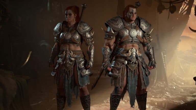 diablo 4 barbarian male and female characters with orange glow