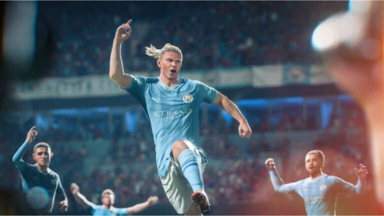 ea sports fc 24 erling haaland manchester city celebrate