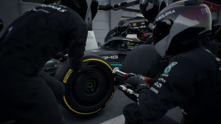 f1 manager 23 pit crew replacing tires car