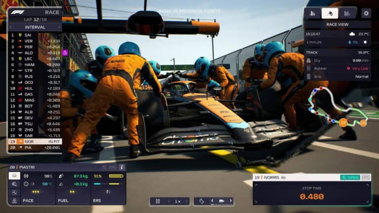 f1 manager 23 team doing pit stop mid race