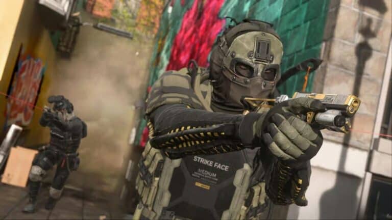 mw 2 season 5 two operators with masks and weapons sprint through brick alley