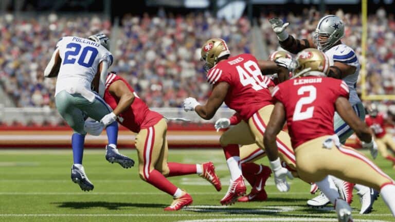 Madden 24 Pollard Getting Scoop Tackled by San Fran Player