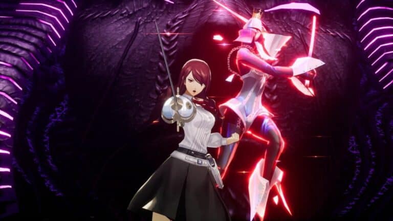 Persona 3 Reload Female Warrior in Skirt and Red Knight Battling