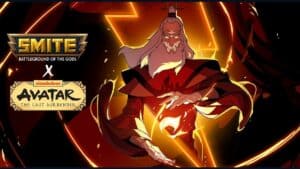 Smite last airbender banner character standing with orange background
