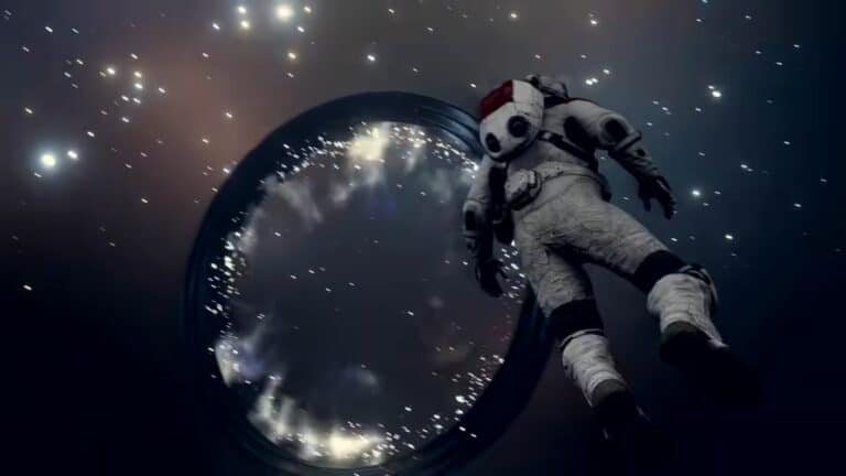 Starfield Astronaut Floating Around Portal in Space