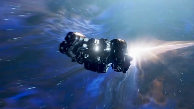 Starfield Spaceship Flying Through Rift In Space