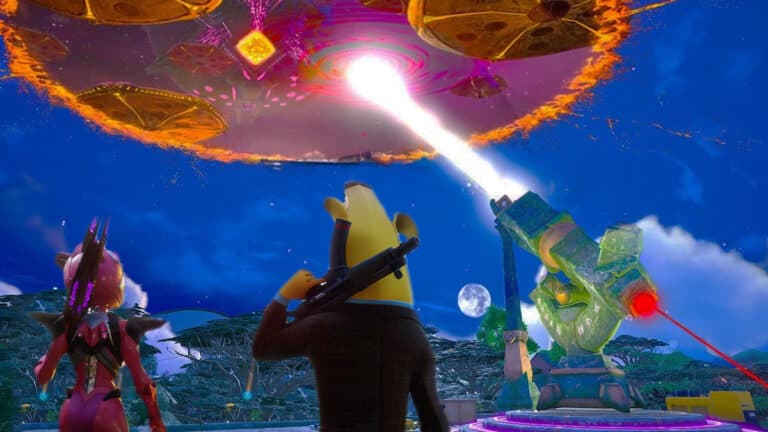 fortnite characters looking at mothership and laser