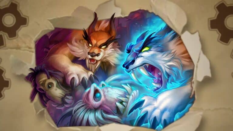 hearthstone orange and blue wolf attacking primates