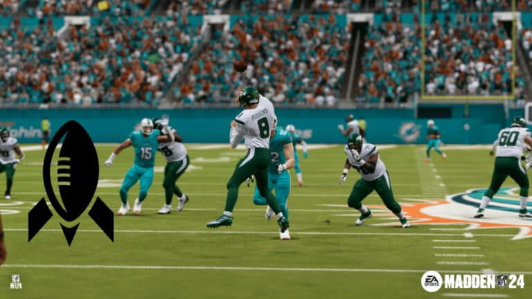 madden 24 nfl aaron rodgers new york jets throw pass vs miami dolphins x factor logo