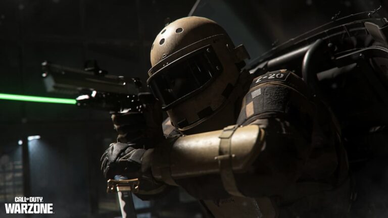 mw2 close up of soldier with welding helmet on holding weapon with green laser sights