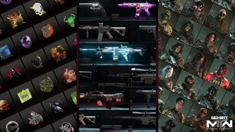 mw2 logos emblems weapons operators and more cosmetics with red lines splitting