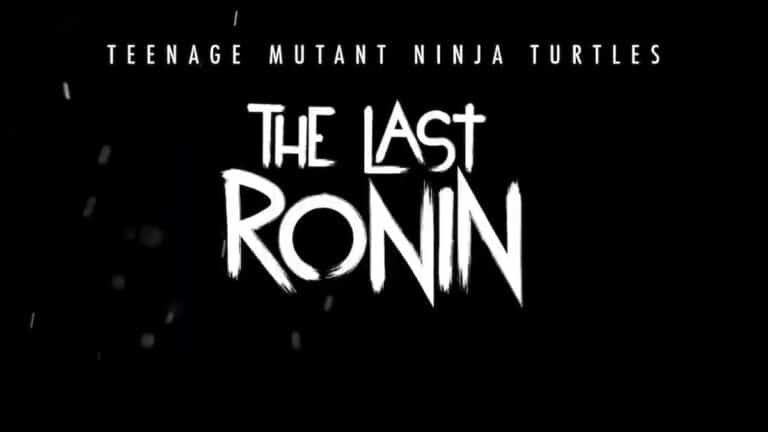 tmnt the last ronin logo on black background with debris falling