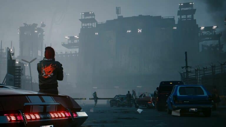 Cyberpunk 2077 Phantom Liberty V Leaning Against Car Near Factory