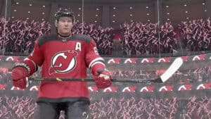 NHL 24 character with hockey stick