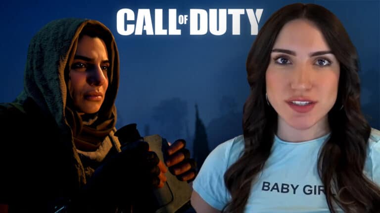 Nadia in front of operative with bono call of duty