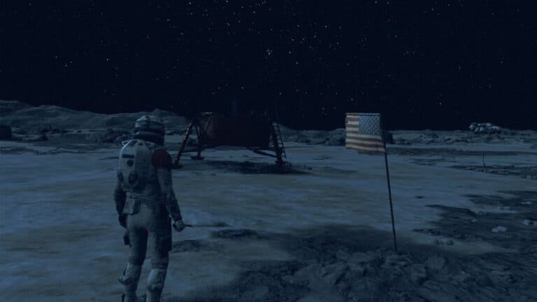 Starfield Player standing Next To Apollo Moon Landing Site