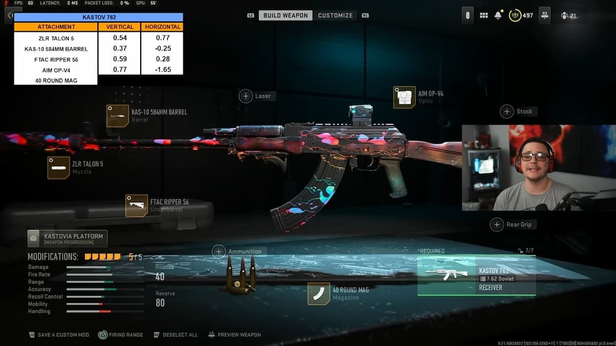 A screenshot of the new long range META AK-47 rifle in Warzone, as recommended by JGOD.