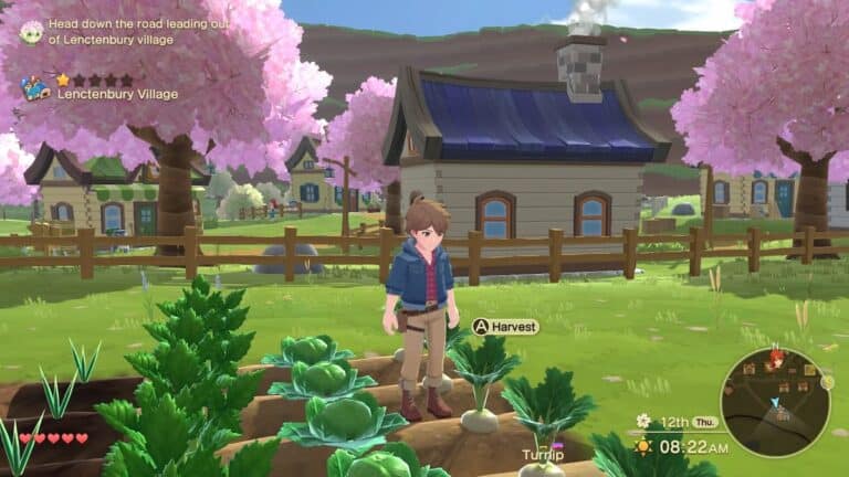 A screenshot of the person in a garden from Harvest Moon: The Winds Of Anthos showing new features.