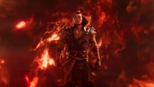 mortal kombat 1 fighter long hair ready with flames