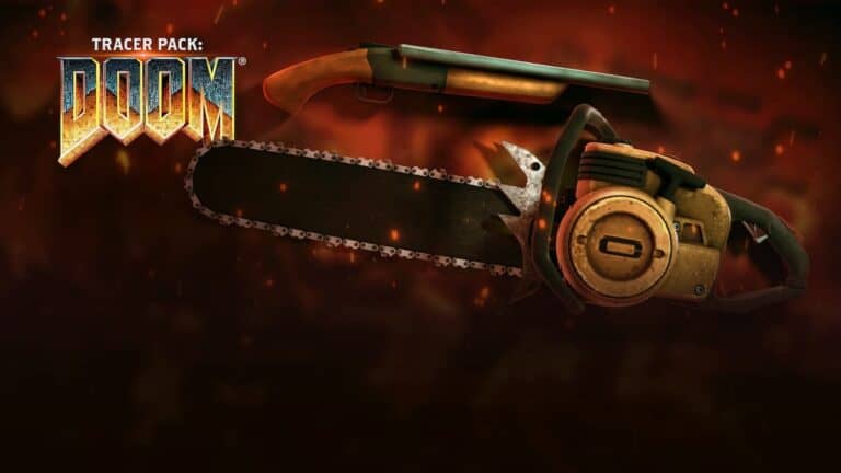 mw2 season 6 the haunting DOOM weapons chainsaw and shotgun profile on flaming red background