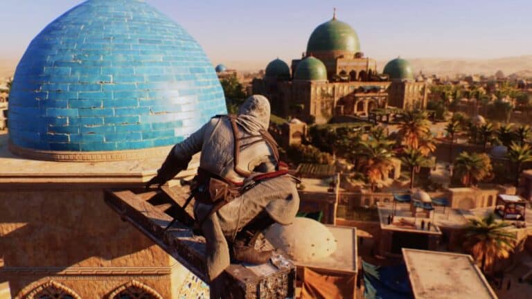 Assassins Creed Mirage Basim Crouched On Domed Roof