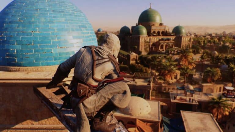 Assassins Creed Mirage Basim Perched On Tower Overlooking Baghdad